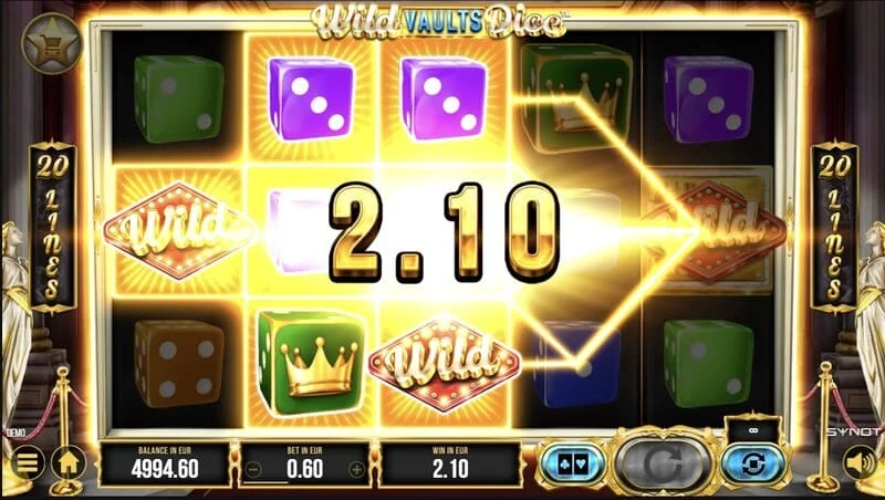 Wild Vaults Dice – Hauptbildschirm mit Walzen und Tresor